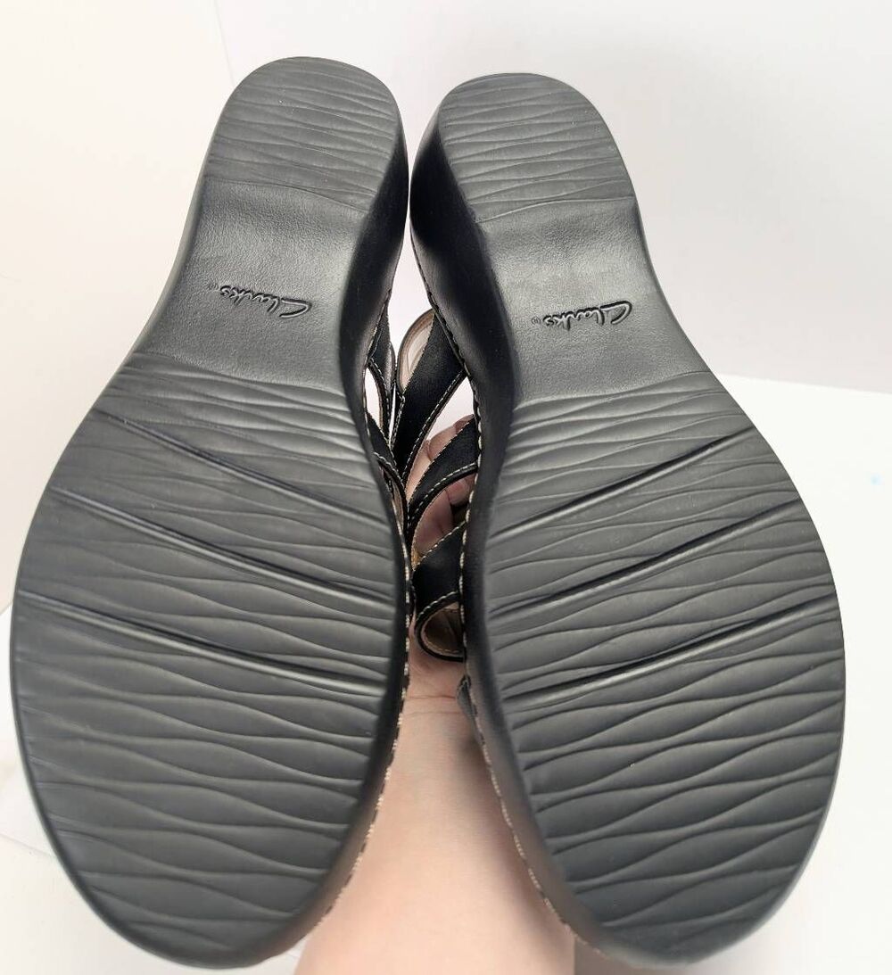 Clarks Black Leather Delana Maloren strappy comfort slingback sandals womens 9.5 - Picture 6 of 7